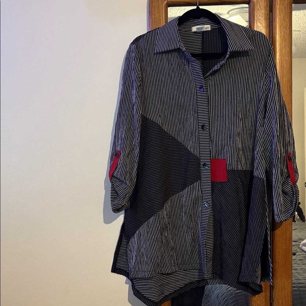 Moonlight by Y&S Striped Button Front Shirt/Jacket Grey/Black/Red - 2169 large